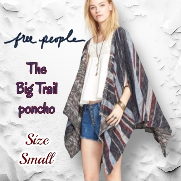 Free People Sweaters - Free People The Big Trail Asymmetrical Poncho Cardigan Sweater Poncho Size Small